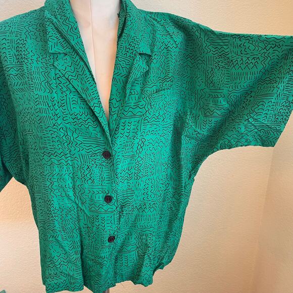 Vintage Cos Cob green button down casual womens blouse Large RARE - Picture 7 of 12